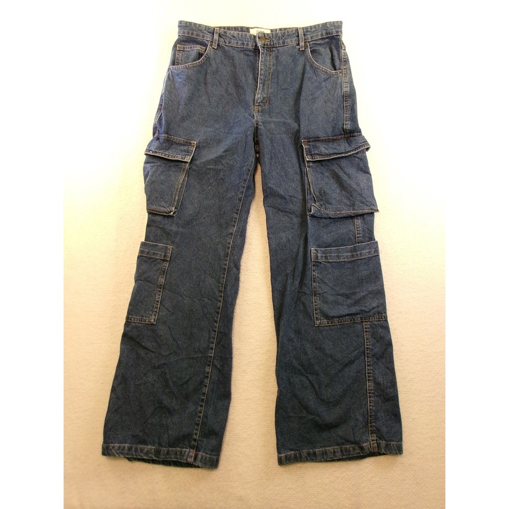 Cotton On Cargo Wide Leg Jean Womens 10 Blue High Rise 100% Cotton